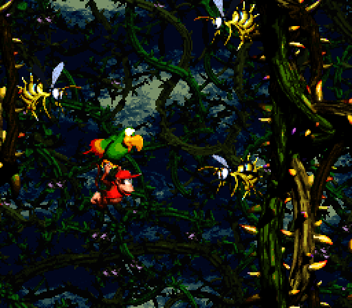 Donkey Kong Country 2: Diddy's Kong Quest Super NES Screenshot: This bird carries you around...