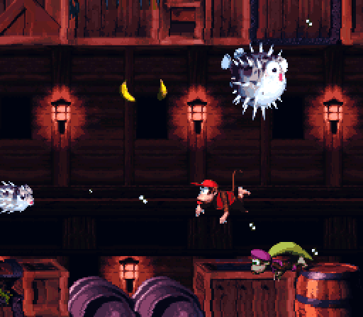 Donkey Kong Country 2: Diddy's Kong Quest Super NES Screenshot: You can safely swim for a short time after cooling off the water.