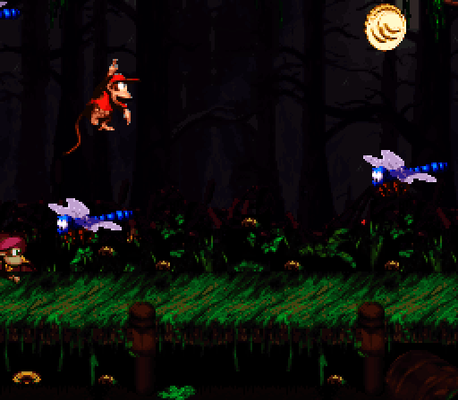 Donkey Kong Country 2: Diddy's Kong Quest Super NES Screenshot: Jumping over bugs.
