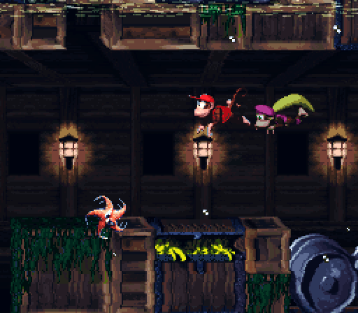 Donkey Kong Country 2: Diddy's Kong Quest Super NES Screenshot: Swimming through this section of the level.