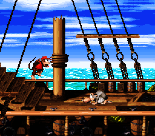 Donkey Kong Country 2: Diddy's Kong Quest Super NES Screenshot: There are some giant rats on this ship!