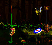 Donkey Kong Country 2: Diddy's Kong Quest for Super NES - That target is the end of this level.