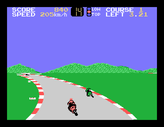 Hang-On II Sega SG-1000 Screenshot: Avoid other motorcycles as crashing will cost valuable time.