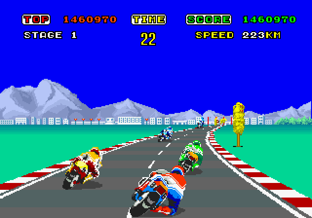 Hang-On Arcade Screenshot: Hang-On on this turn!