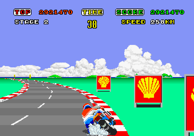 Hang-On Arcade Screenshot: A sharp turn...