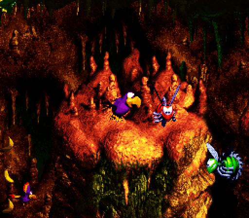 Donkey Kong Country 3: Dixie Kong's Double Trouble! Super NES Screenshot: Various creatures get in the way, avoid them!