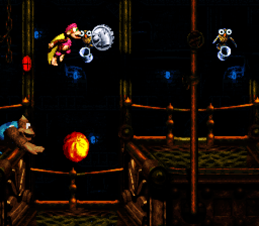 Donkey Kong Country 3: Dixie Kong's Double Trouble! Super NES Screenshot: Leaping over fireballs...