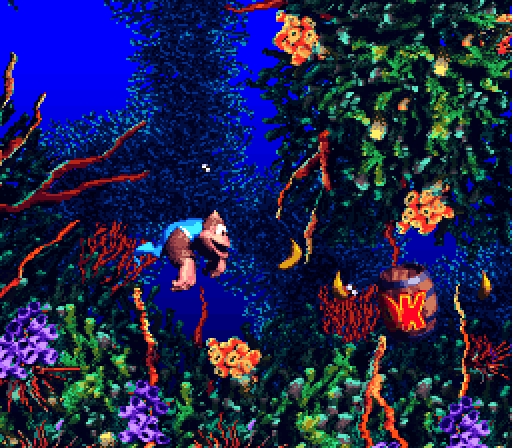 Donkey Kong Country 3: Dixie Kong's Double Trouble! Super NES Screenshot: Time for a swimming level!