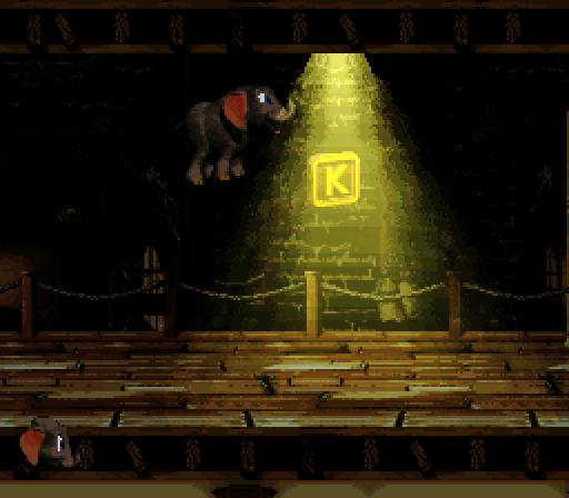 Donkey Kong Country 3: Dixie Kong's Double Trouble! Super NES Screenshot: Spell Kong for a bonus life.