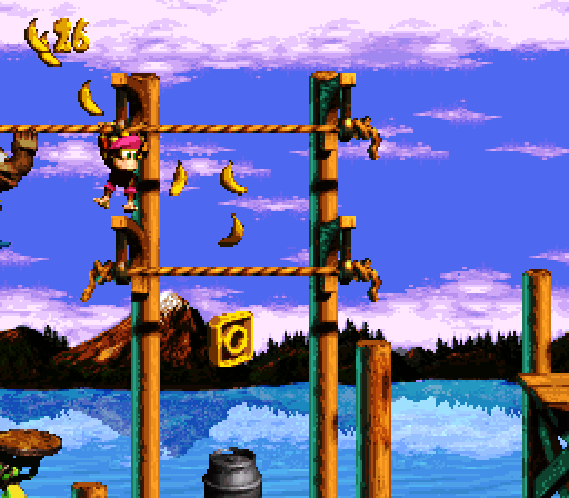 Donkey Kong Country 3: Dixie Kong's Double Trouble! Super NES Screenshot: Climbing ropes...