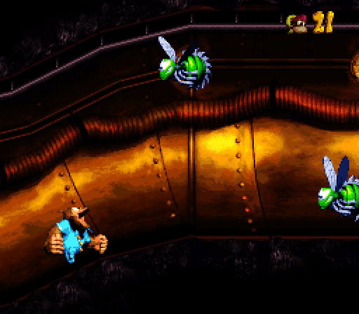 Donkey Kong Country 3: Dixie Kong's Double Trouble! Super NES Screenshot: Oops, I crashed into the hornets...