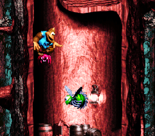 Donkey Kong Country 3: Dixie Kong's Double Trouble! Super NES Screenshot: Leaping spiders lift you up!