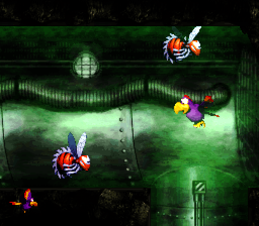 Donkey Kong Country 3: Dixie Kong's Double Trouble! Super NES Screenshot: In bird form I can fly past obstacles.