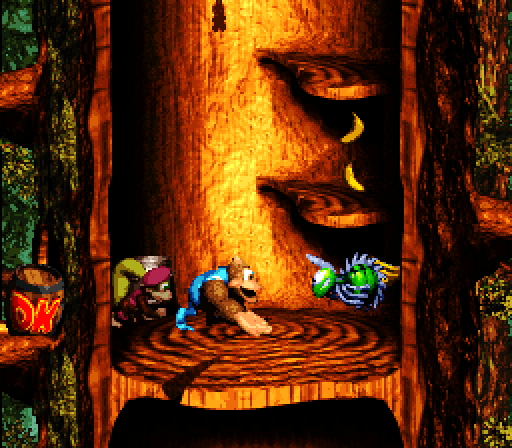 Donkey Kong Country 3: Dixie Kong's Double Trouble! Super NES Screenshot: I'll need to jump and climb my way up this tree.