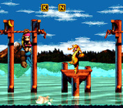 Donkey Kong Country 3: Dixie Kong's Double Trouble! for Super NES - A dancing croc blocks the path.