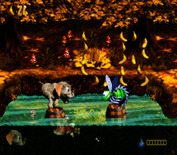 Donkey Kong Country 3: Dixie Kong's Double Trouble! for Super NES - A deadly fish lurks in the water, don't fall off the barrel!