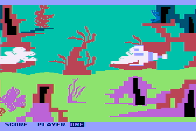Sea Horse Hide'n Seek Atari 8-bit Screenshot: You can hide to make it easier to get past the fish...
