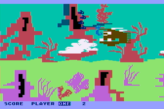 Sea Horse Hide'n Seek Atari 8-bit Screenshot: Oh no, a fish got me!