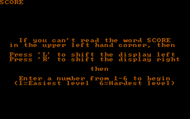 Fuzzy Worm IBM PC/Compatibles Screenshot: Monitor calibration and skill selection screen.