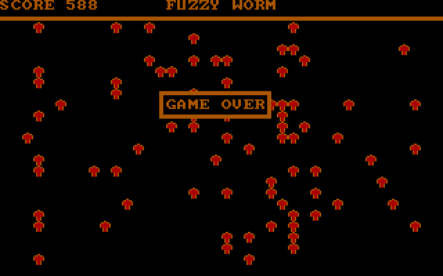 Fuzzy Worm IBM PC/Compatibles Screenshot: Game over.