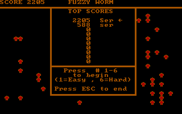 Fuzzy Worm IBM PC/Compatibles Screenshot: High scores.