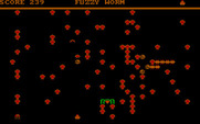 Fuzzy Worm for IBM PC/Compatibles - The centipede makes its way towards the bottom of the screen.