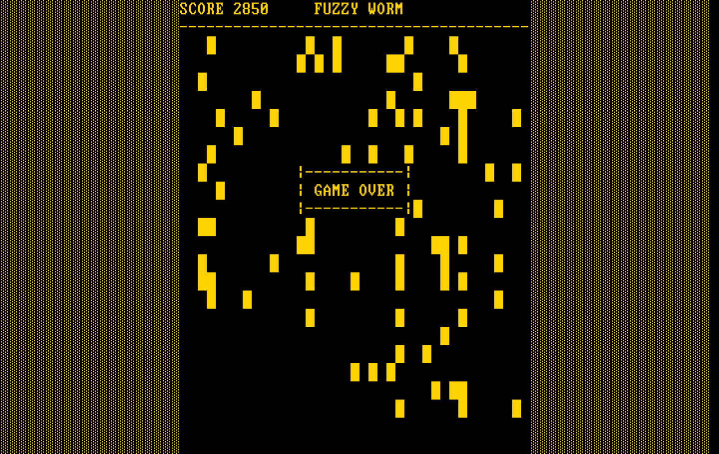 Fuzzy Worm IBM PC/Compatibles Screenshot: Game over.