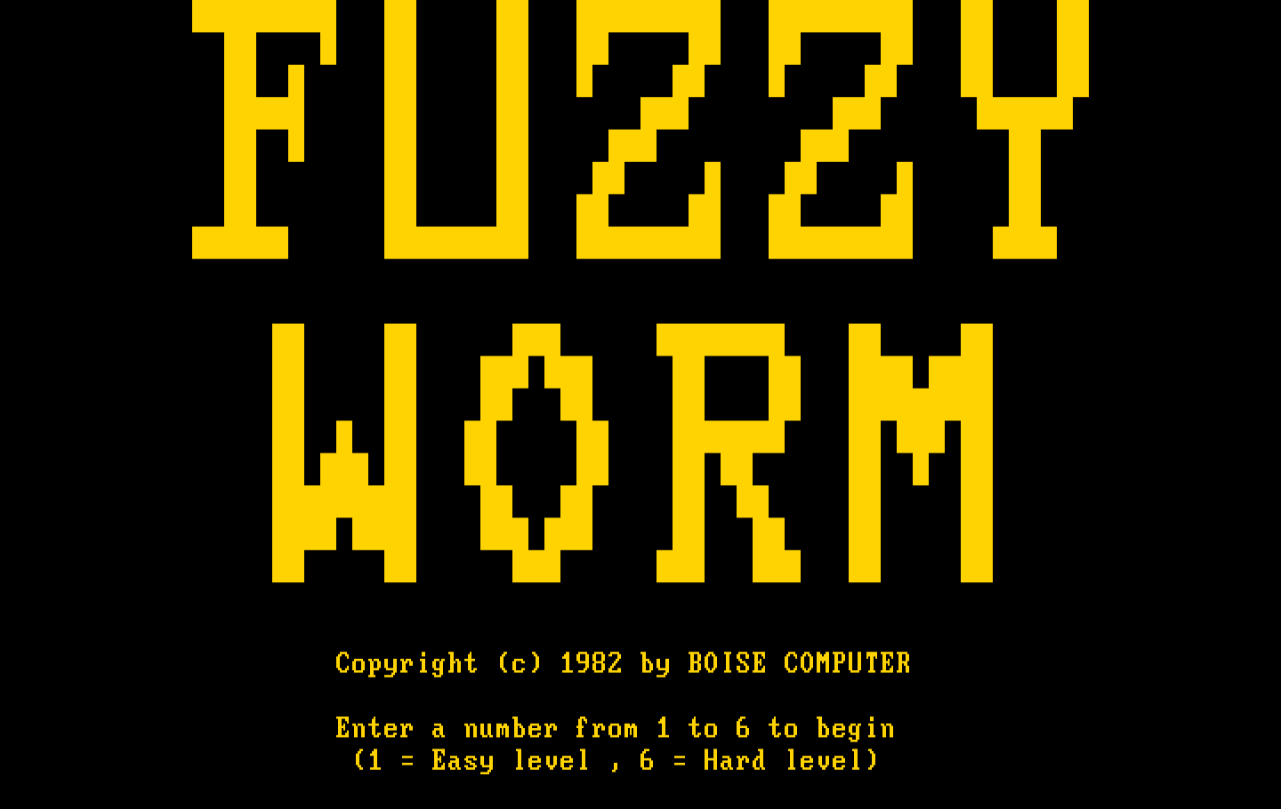 Fuzzy Worm IBM PC/Compatibles Screenshot: Title screen.