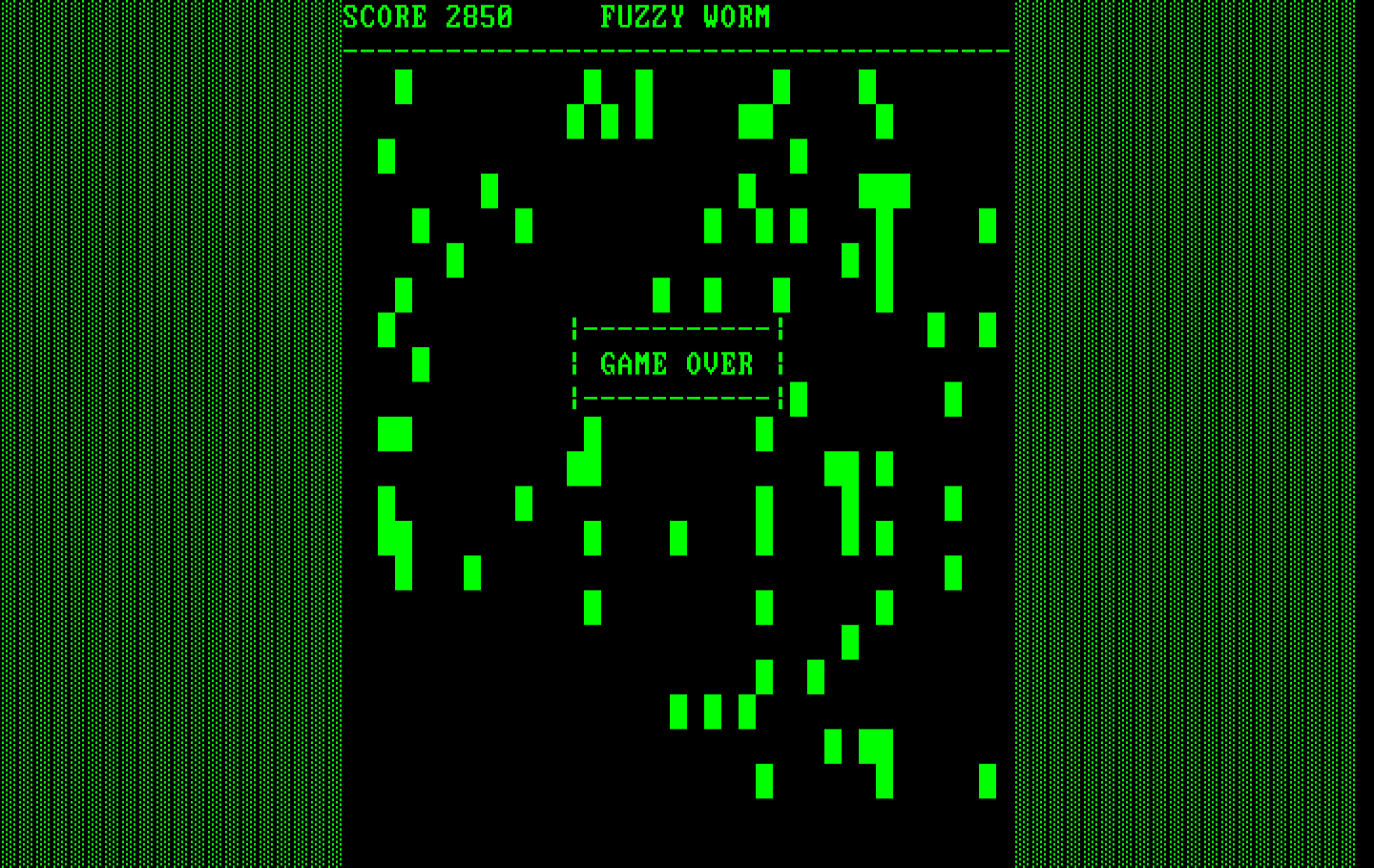 Fuzzy Worm IBM PC/Compatibles Screenshot: Game over.