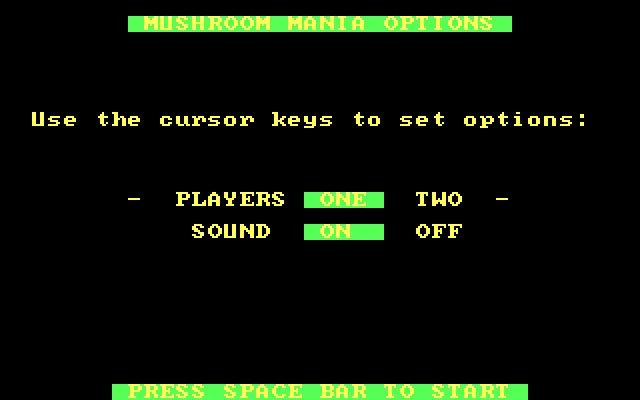 Mushroom Mania IBM PC/Compatibles Screenshot: Set some game options.