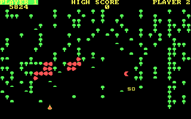 Mushroom Mania IBM PC/Compatibles Screenshot: Blasting more bugs...