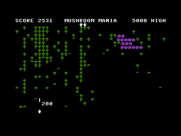 Mushroom Mania Commodore 16 & Plus/4 Screenshot: 200 points for shooting the spider!
