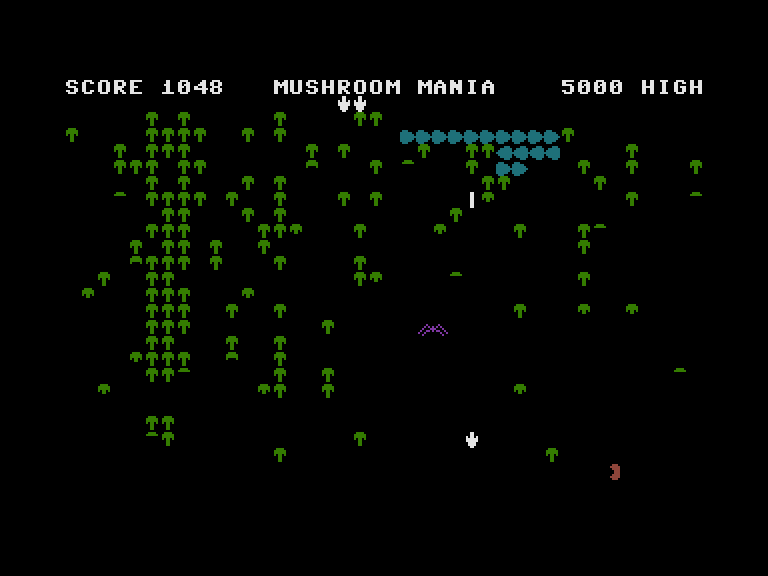 Mushroom Mania Commodore 16 & Plus/4 Screenshot: The next centipede appears...