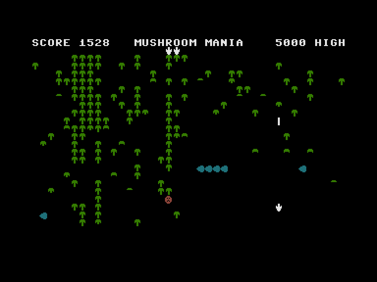 Mushroom Mania Commodore 16 & Plus/4 Screenshot: You can shoot mushrooms, but more will be created...