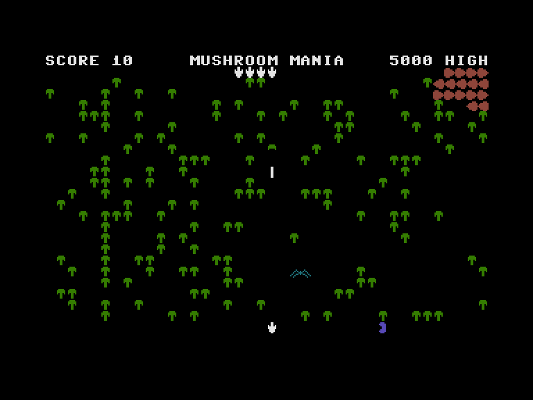 Mushroom Mania Commodore 16 & Plus/4 Screenshot: Game start.