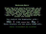 Mushroom Mania for Commodore 16 & Plus/4 - Starting screen and game instructions.