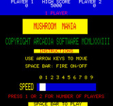 Mushroom Mania for Oric - Title screen.