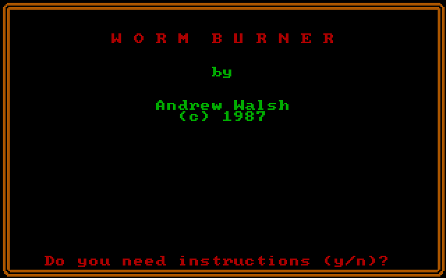 Worm Burner IBM PC/Compatibles Screenshot: Title screen.