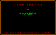 Worm Burner for IBM PC/Compatibles - Title screen.