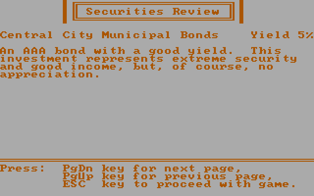 Computer Stocks & Bonds IBM PC/Compatibles Screenshot: Reviewing some notes.