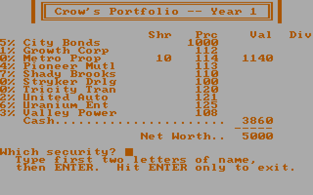 Computer Stocks & Bonds IBM PC/Compatibles Screenshot: Buying some securities.