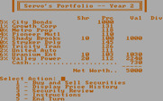 Computer Stocks & Bonds for IBM PC/Compatibles - Main trading menu...select an action.