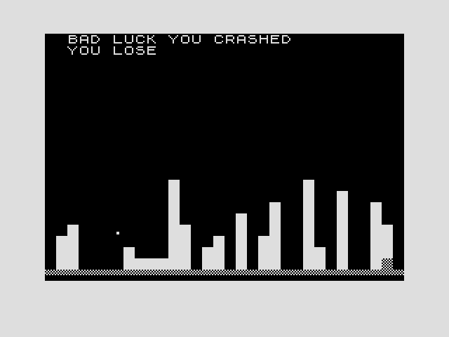 Escape From Manhattan ZX81 / Timex Sinclair 1000 Screenshot: Crash! I hit one of the buildings so the game is over.
