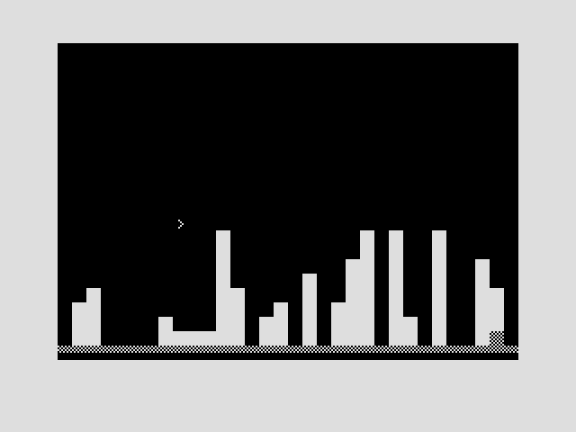 Escape From Manhattan ZX81 / Timex Sinclair 1000 Screenshot: I'm starting to get low on the screen, I need to clear some landing space fast!