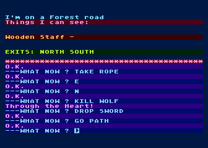 Golden Baton, The Atari 8-bit Screenshot: Encounter with a deadly wolf.