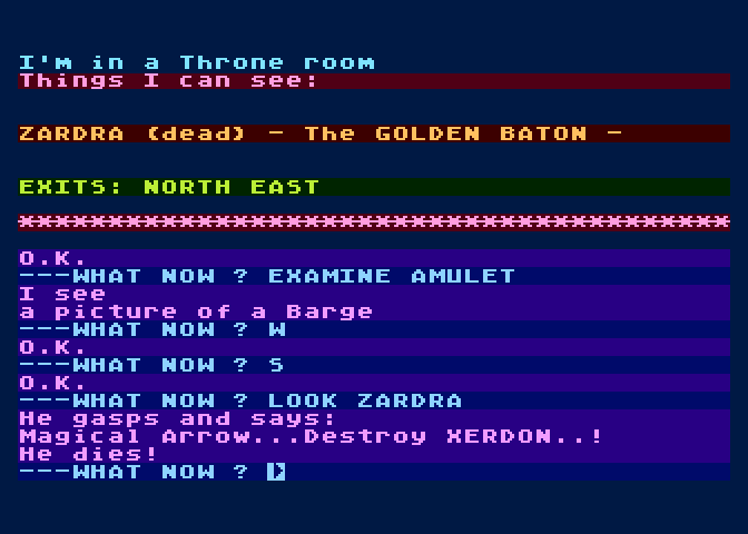 Arrow of Death: Part I Atari 8-bit Screenshot: Zardra is now dead...