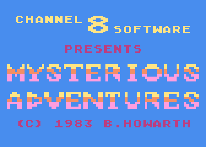 Arrow of Death: Part I Atari 8-bit Screenshot: Mysterious Adventures title screen.