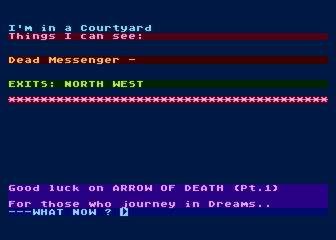 Arrow of Death: Part I Atari 8-bit Screenshot: Game start.