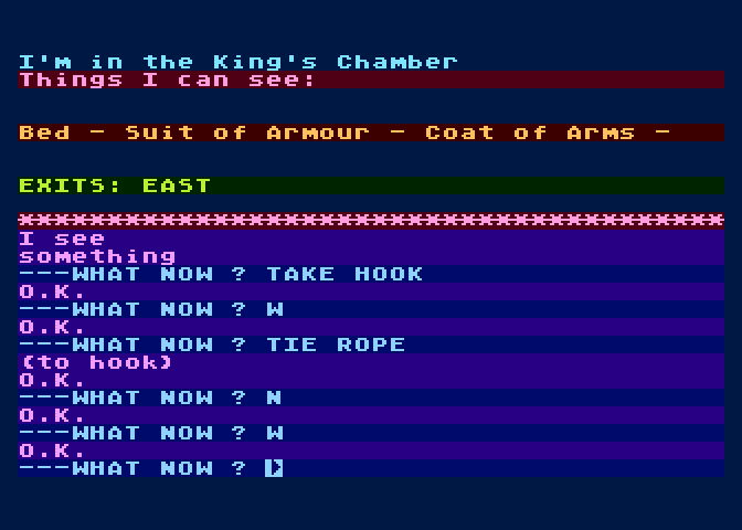Arrow of Death: Part I Atari 8-bit Screenshot: I'm in the king's chamber now...