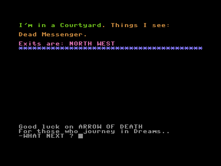 Arrow of Death: Part I Commodore 16 & Plus/4 Screenshot: Game start.